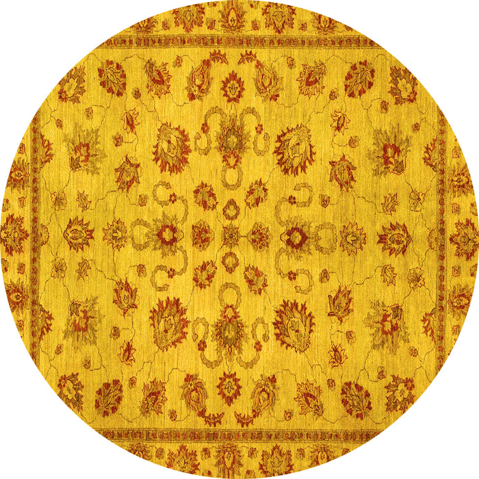 Round Machine Washable Abstract Yellow Modern Rug, wshabs3012yw