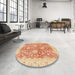 Round Machine Washable Abstract Bright Orange Rug in a Office, wshabs3013