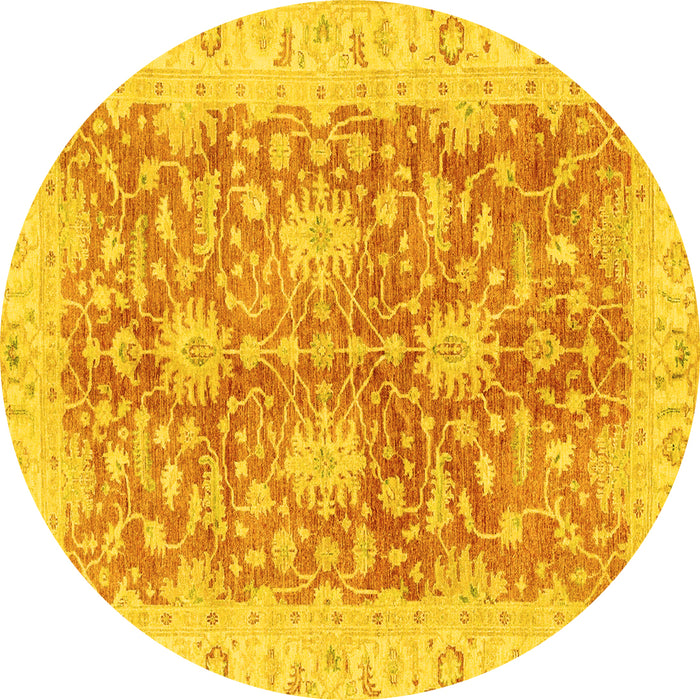 Round Machine Washable Abstract Yellow Modern Rug, wshabs3013yw