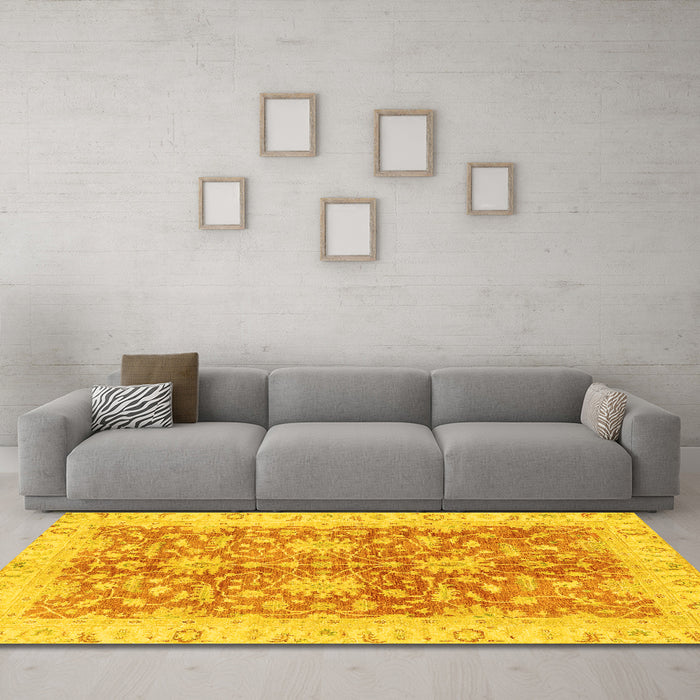 Machine Washable Abstract Yellow Modern Rug in a Living Room, wshabs3013yw