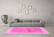 Machine Washable Abstract Pink Modern Rug in a Living Room, wshabs3013pnk