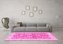 Machine Washable Abstract Pink Modern Rug in a Living Room, wshabs3013pnk