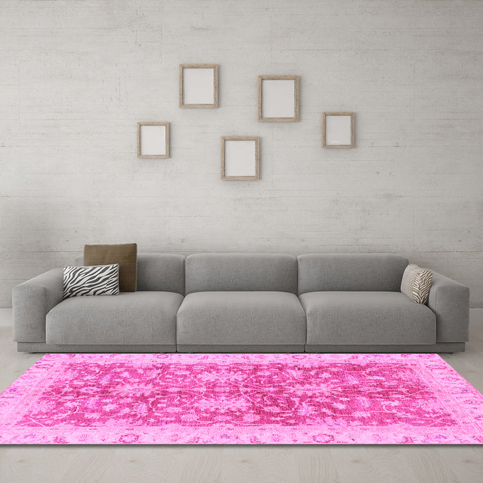 Machine Washable Abstract Pink Modern Rug in a Living Room, wshabs3013pnk