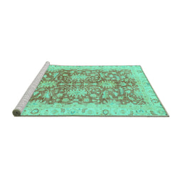 Sideview of Machine Washable Abstract Turquoise Modern Area Rugs, wshabs3013turq