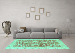 Machine Washable Abstract Turquoise Modern Area Rugs in a Living Room,, wshabs3013turq
