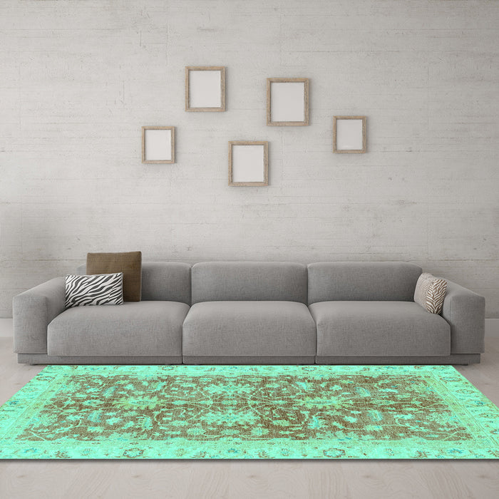 Machine Washable Abstract Turquoise Modern Area Rugs in a Living Room,, wshabs3013turq