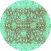 Round Machine Washable Abstract Turquoise Modern Area Rugs, wshabs3013turq