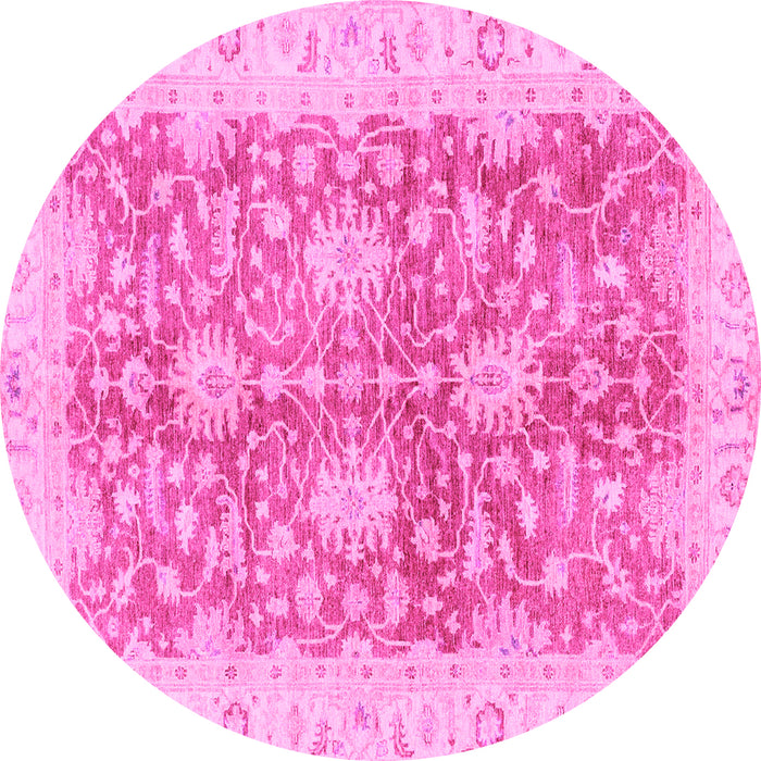 Round Machine Washable Abstract Pink Modern Rug, wshabs3013pnk