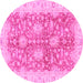 Round Machine Washable Abstract Pink Modern Rug, wshabs3013pnk