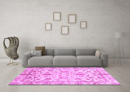 Machine Washable Oriental Purple Traditional Area Rugs in a Living Room, wshabs3014pur
