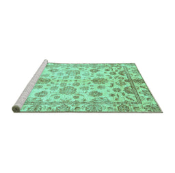 Sideview of Machine Washable Oriental Turquoise Traditional Area Rugs, wshabs3014turq