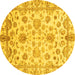 Round Machine Washable Oriental Yellow Traditional Rug, wshabs3014yw