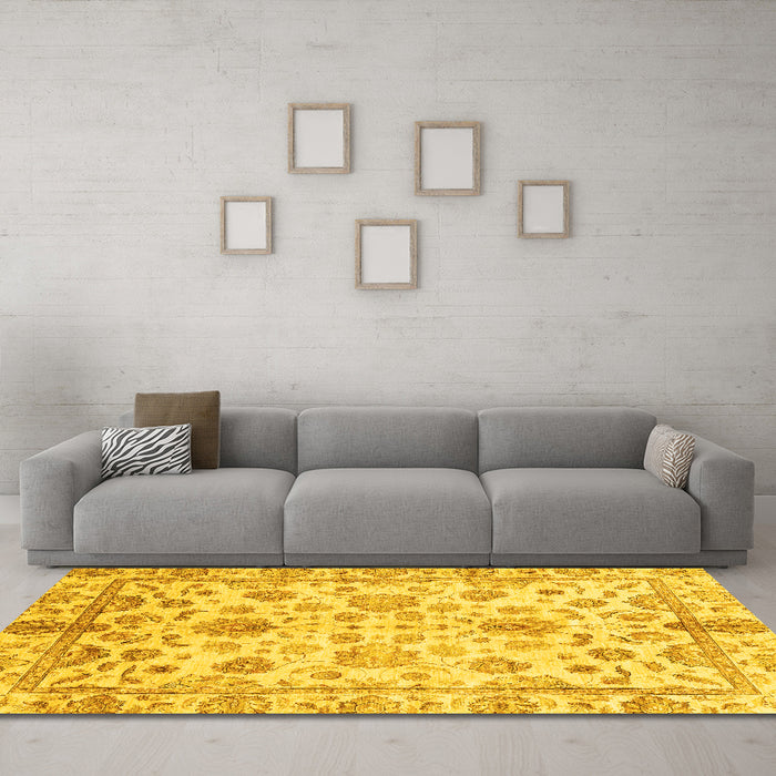 Machine Washable Oriental Yellow Traditional Rug in a Living Room, wshabs3014yw