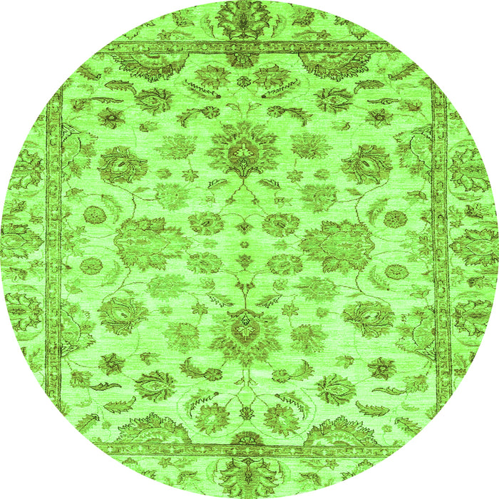 Round Machine Washable Oriental Green Traditional Area Rugs, wshabs3014grn