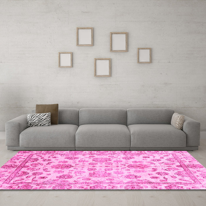 Machine Washable Oriental Pink Traditional Rug in a Living Room, wshabs3014pnk
