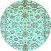 Round Machine Washable Oriental Light Blue Traditional Rug, wshabs3014lblu