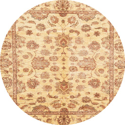 Round Abstract Mustard Yellow Oriental Rug, abs3014