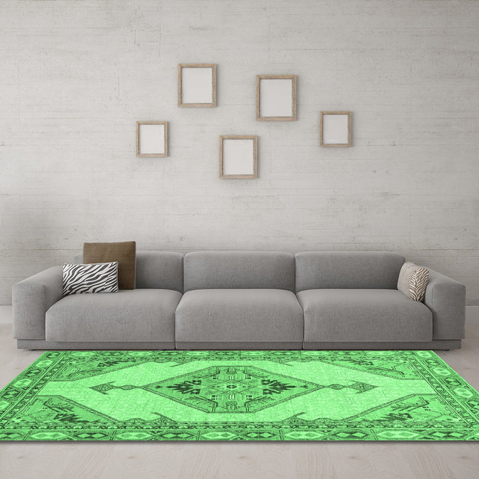 Machine Washable Abstract Emerald Green Modern Area Rugs in a Living Room,, wshabs3015emgrn