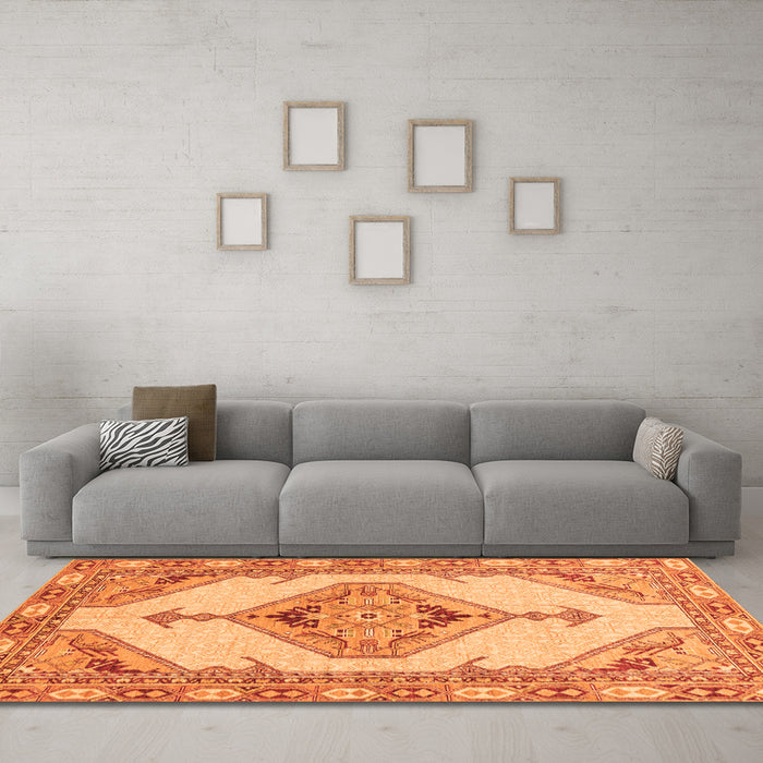 Machine Washable Abstract Orange Modern Area Rugs in a Living Room, wshabs3015org