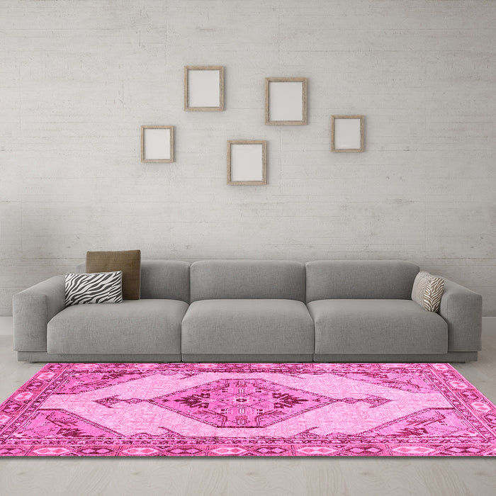 Machine Washable Abstract Pink Modern Rug in a Living Room, wshabs3015pnk
