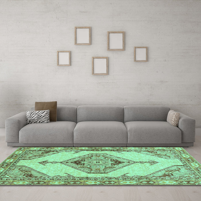 Machine Washable Abstract Turquoise Modern Area Rugs in a Living Room,, wshabs3015turq