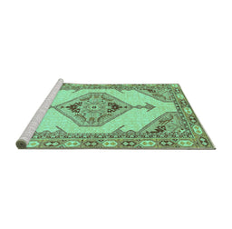 Sideview of Machine Washable Abstract Turquoise Modern Area Rugs, wshabs3015turq