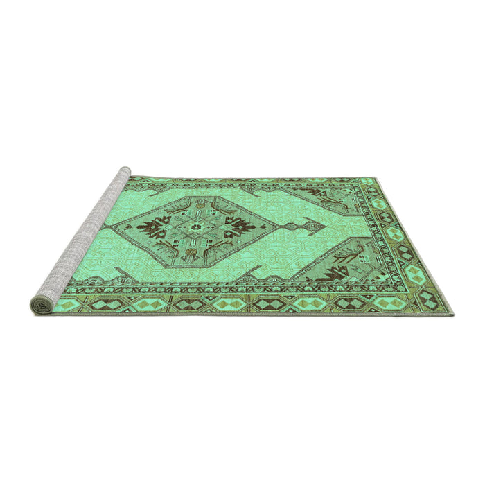 Sideview of Machine Washable Abstract Turquoise Modern Area Rugs, wshabs3015turq