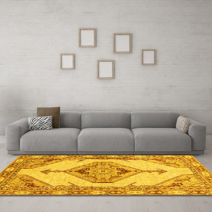 Machine Washable Abstract Yellow Modern Rug in a Living Room, wshabs3015yw