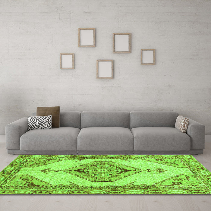 Machine Washable Abstract Green Modern Area Rugs in a Living Room,, wshabs3015grn