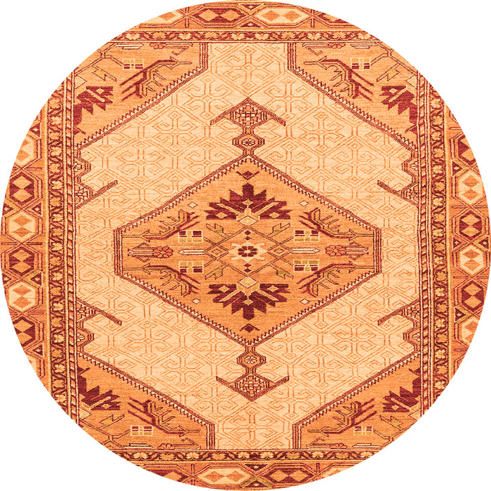 Round Machine Washable Abstract Orange Modern Area Rugs, wshabs3015org