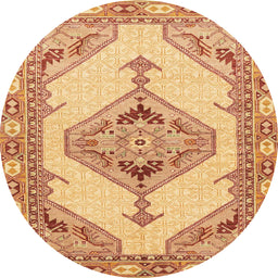 Round Machine Washable Abstract Orange Rug, wshabs3015