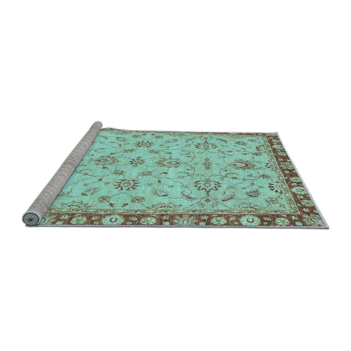 Sideview of Machine Washable Oriental Light Blue Traditional Rug, wshabs3016lblu
