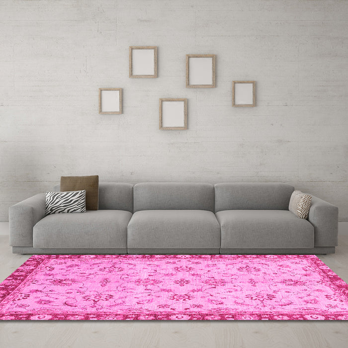 Machine Washable Oriental Pink Traditional Rug in a Living Room, wshabs3016pnk