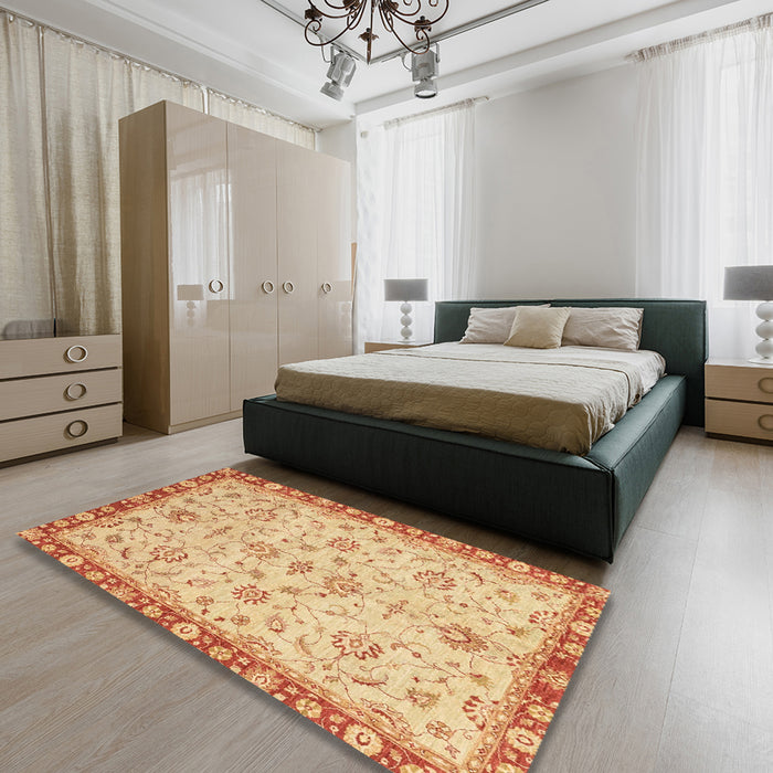 Machine Washable Abstract Orange Rug in a Bedroom, wshabs3016