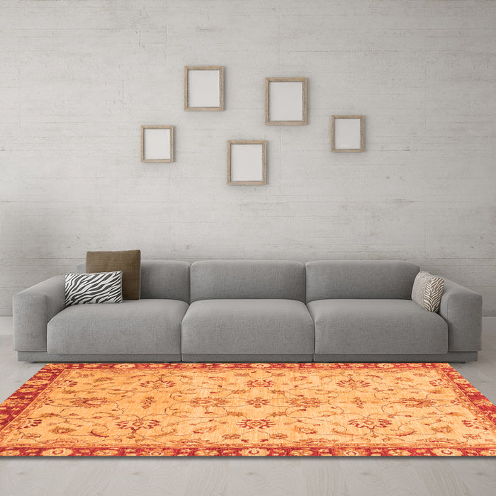 Machine Washable Oriental Orange Traditional Area Rugs in a Living Room, wshabs3016org