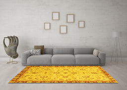 Machine Washable Oriental Yellow Traditional Rug in a Living Room, wshabs3016yw