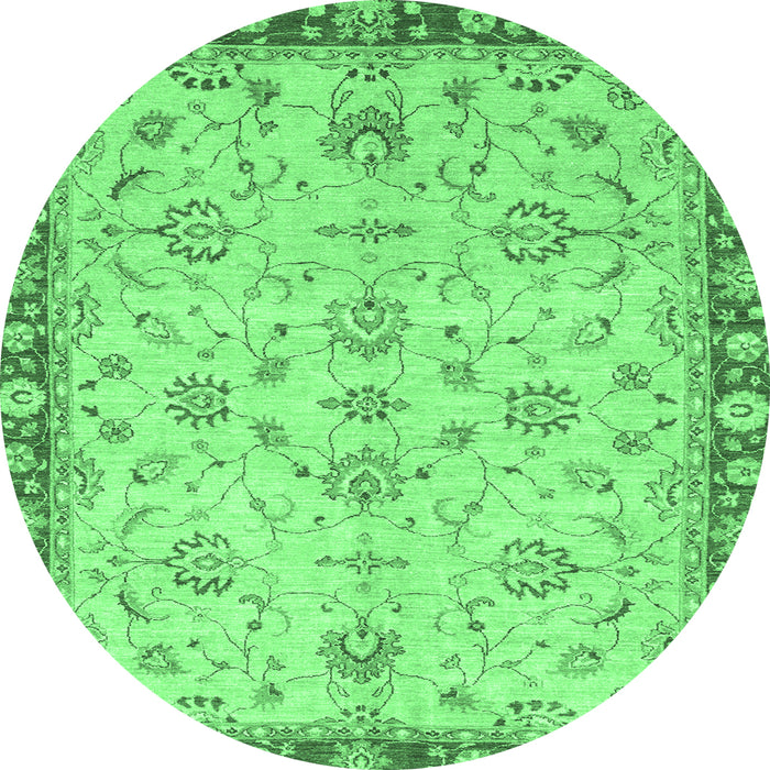 Round Machine Washable Oriental Emerald Green Traditional Area Rugs, wshabs3016emgrn