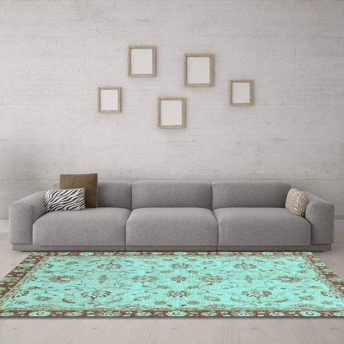 Machine Washable Oriental Light Blue Traditional Rug in a Living Room, wshabs3016lblu