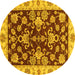 Round Machine Washable Oriental Yellow Traditional Rug, wshabs3017yw