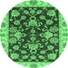 Round Oriental Emerald Green Traditional Rug, abs3017emgrn