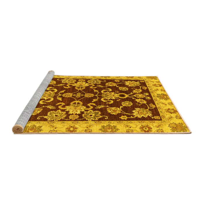 Sideview of Machine Washable Oriental Yellow Traditional Rug, wshabs3017yw