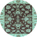 Round Oriental Light Blue Traditional Rug, abs3017lblu