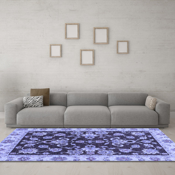 Machine Washable Oriental Blue Traditional Rug in a Living Room, wshabs3017blu
