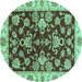 Round Oriental Turquoise Traditional Rug, abs3017turq