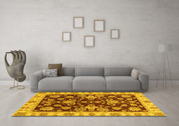 Machine Washable Oriental Yellow Traditional Rug in a Living Room, wshabs3017yw