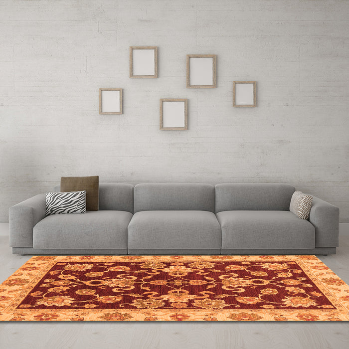 Machine Washable Oriental Orange Traditional Area Rugs in a Living Room, wshabs3017org