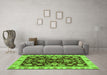 Machine Washable Oriental Green Traditional Area Rugs in a Living Room,, wshabs3017grn