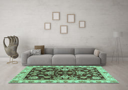 Machine Washable Oriental Turquoise Traditional Area Rugs in a Living Room,, wshabs3017turq