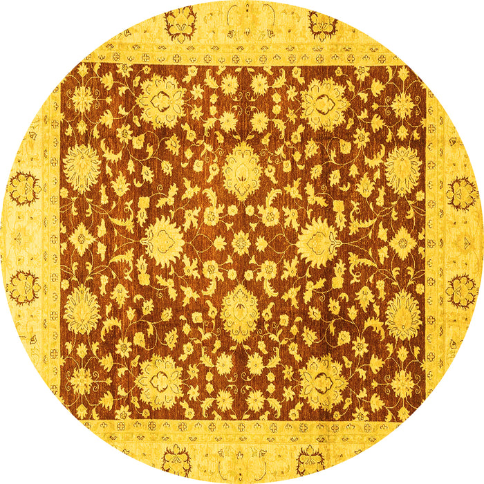 Round Machine Washable Oriental Yellow Traditional Rug, wshabs3018yw