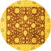 Round Machine Washable Oriental Yellow Traditional Rug, wshabs3018yw